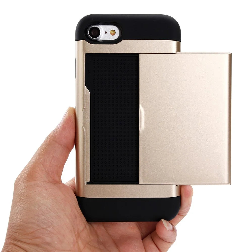 Slide Card Slot Plastic + TPU Hybrid Cover for iPhone SE (2020)/SE (2022)/7/8 4.7 inch - Gold - 2