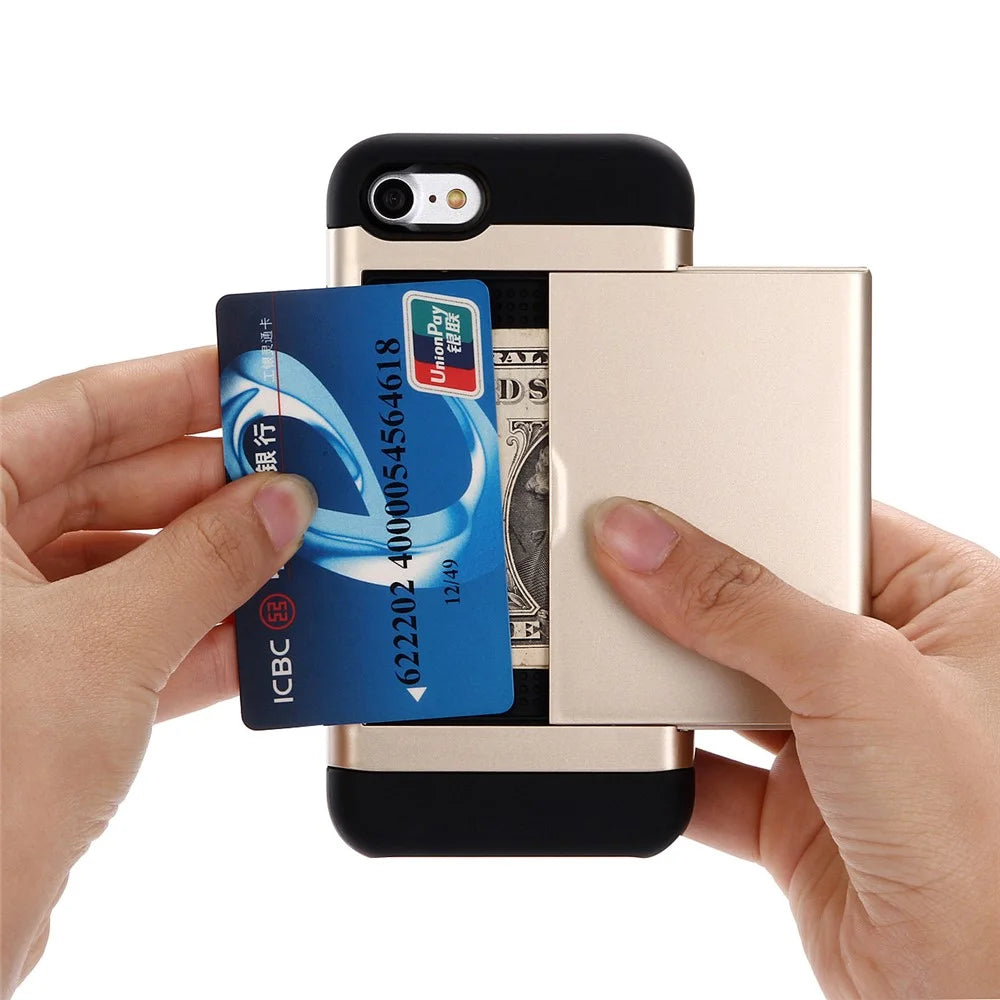 Slide Card Slot Plastic + TPU Hybrid Cover for iPhone SE (2020)/SE (2022)/7/8 4.7 inch - Gold - 3