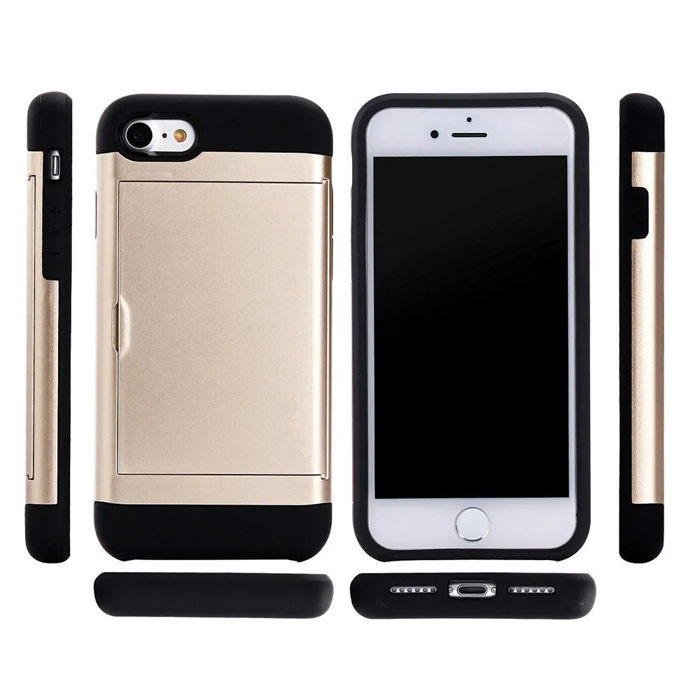 Slide Card Slot Plastic + TPU Hybrid Cover for iPhone SE (2020)/SE (2022)/7/8 4.7 inch - Gold - 4