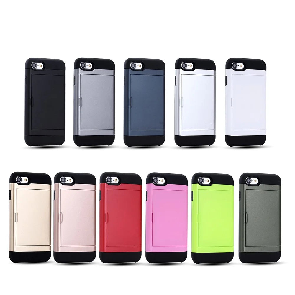 Slide Card Slot Plastic + TPU Hybrid Cover for iPhone SE (2020)/SE (2022)/7/8 4.7 inch - Gold - 5