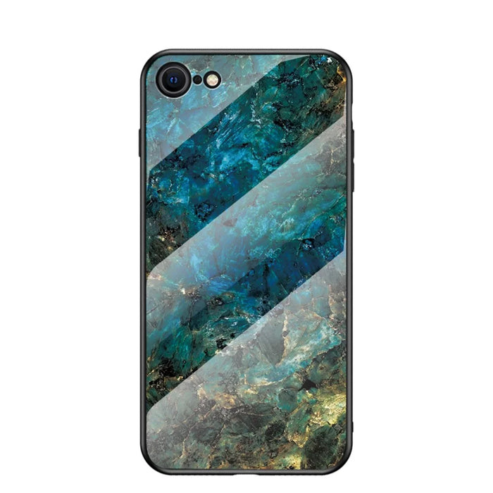 Marble Grain Pattern Tempered Glass PC + TPU Combo Case for iPhone SE (2nd Generation) - Emerald - 2