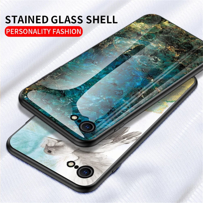 Marble Grain Pattern Tempered Glass PC + TPU Combo Case for iPhone SE (2nd Generation) - Emerald - 3