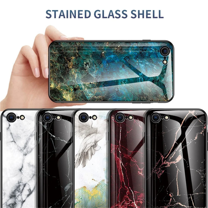 Marble Grain Pattern Tempered Glass PC + TPU Combo Case for iPhone SE (2nd Generation) - Emerald - 5