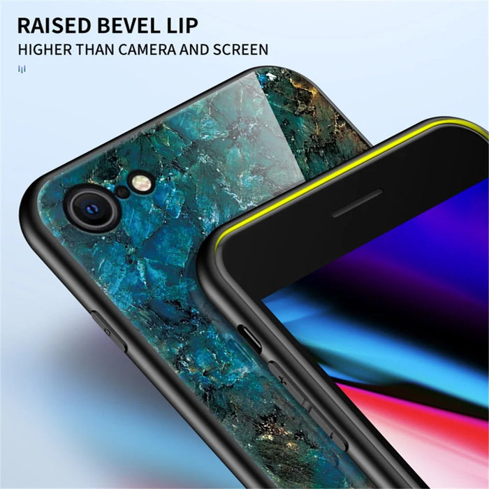 Marble Grain Pattern Tempered Glass PC + TPU Combo Case for iPhone SE (2nd Generation) - Emerald - 7