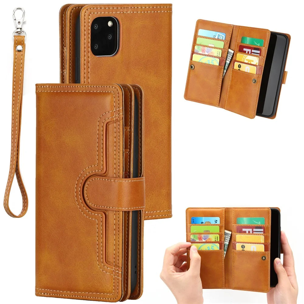 Multiple Card Slots Split Leather Phone Cover Case for iPhone 11 Pro 5.8-inch - Brown - 1