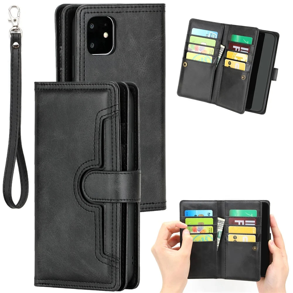 Multiple Card Slots Split Leather Phone Cover Case for iPhone 11 6.1-inch - Black - 1