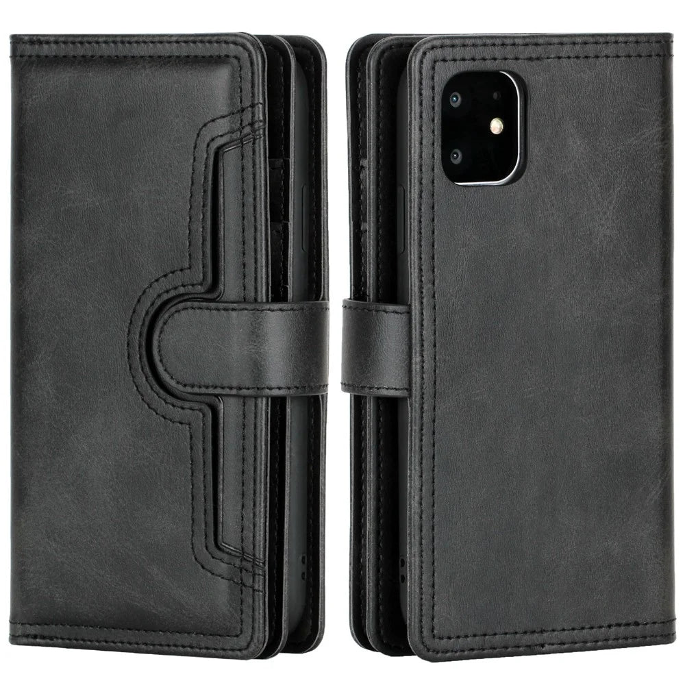Multiple Card Slots Split Leather Phone Cover Case for iPhone 11 6.1-inch - Black - 2