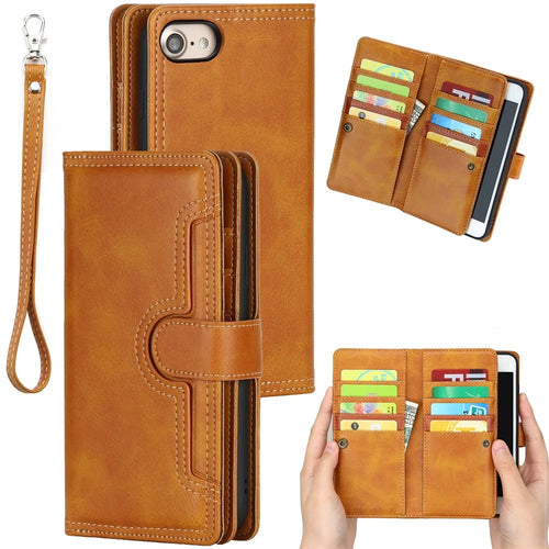 Shockproof Split Leather Phone Cover Cellphone Protection Case With Multiple Card Slots for iPhone 8 / 7 / SE (2022)/SE (2020) - Brown - 1