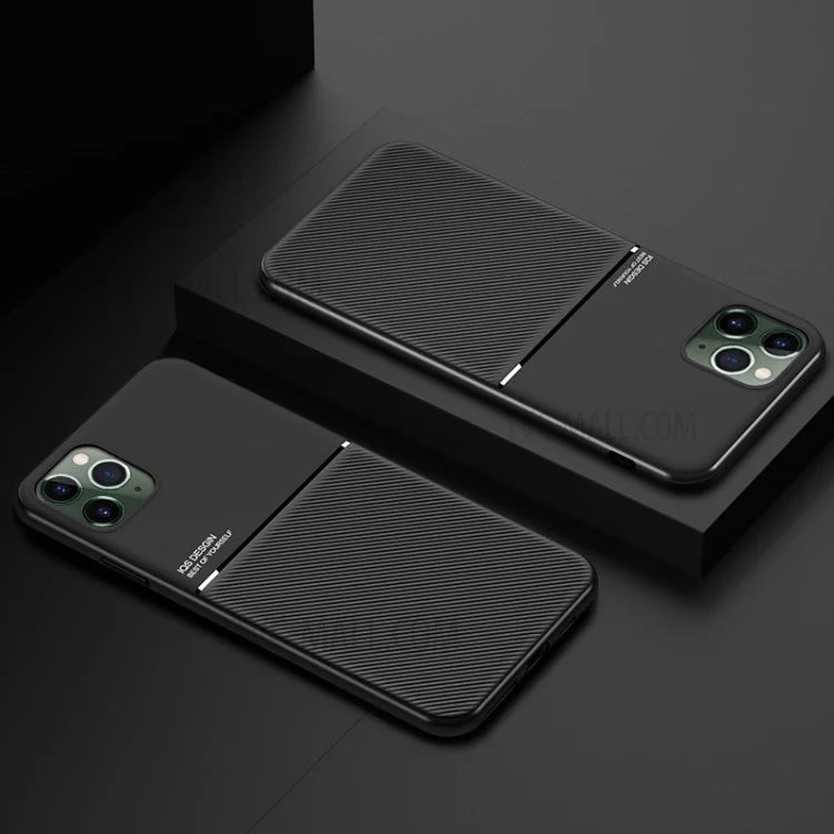 Minimalist Business Style Leather Coated TPU Phone Casing for iPhone 11 Pro Max 6.5 inch - Black - 6