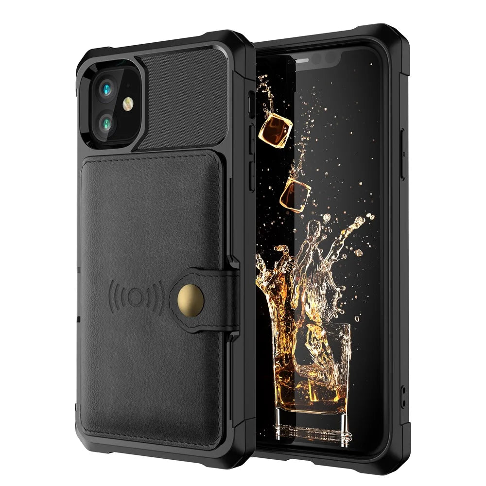 Wallet Kickstand Leather Coated TPU Case Built-in Magnetic Sheet for iPhone 11 6.1 inch - Black - 2
