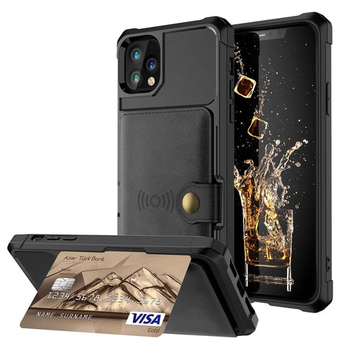 Leather Coated TPU Case with Wallet Kickstand Built-in Magnetic Sheet for iPhone 11 Pro Max 6.5 inch - Black - 1