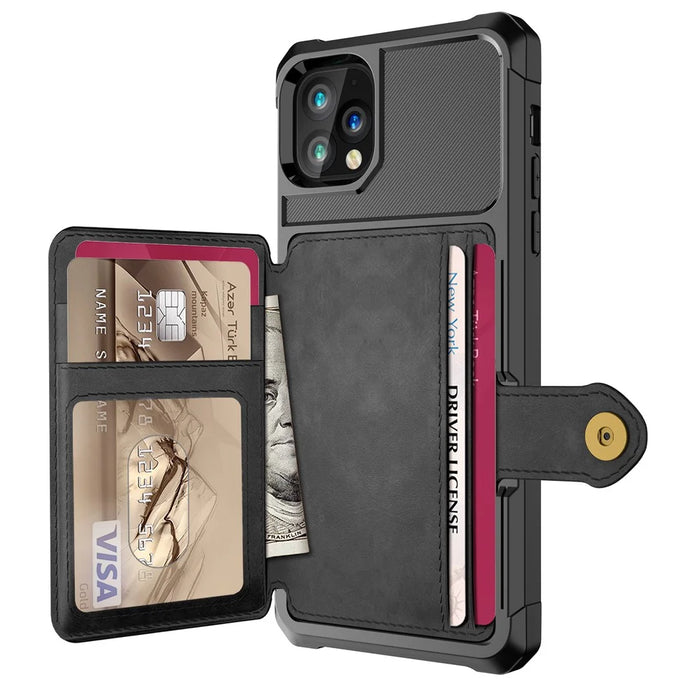 Leather Coated TPU Case with Wallet Kickstand Built-in Magnetic Sheet for iPhone 11 Pro Max 6.5 inch - Black - 3
