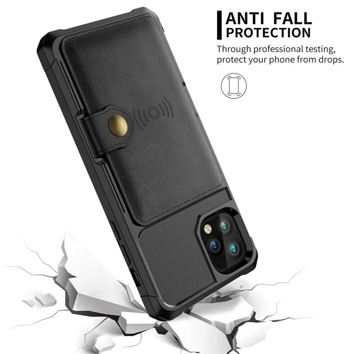 Leather Coated TPU Case with Wallet Kickstand Built-in Magnetic Sheet for iPhone 11 Pro Max 6.5 inch - Black - 6