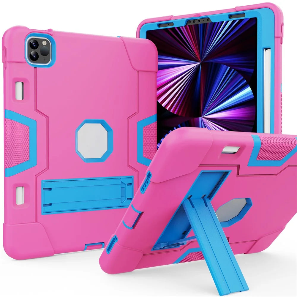 For iPad Pro 11-inch (2022) / (2021) / (2020) Shockproof TPU + PC Cover with Kickstand - Rose / Blue - 1