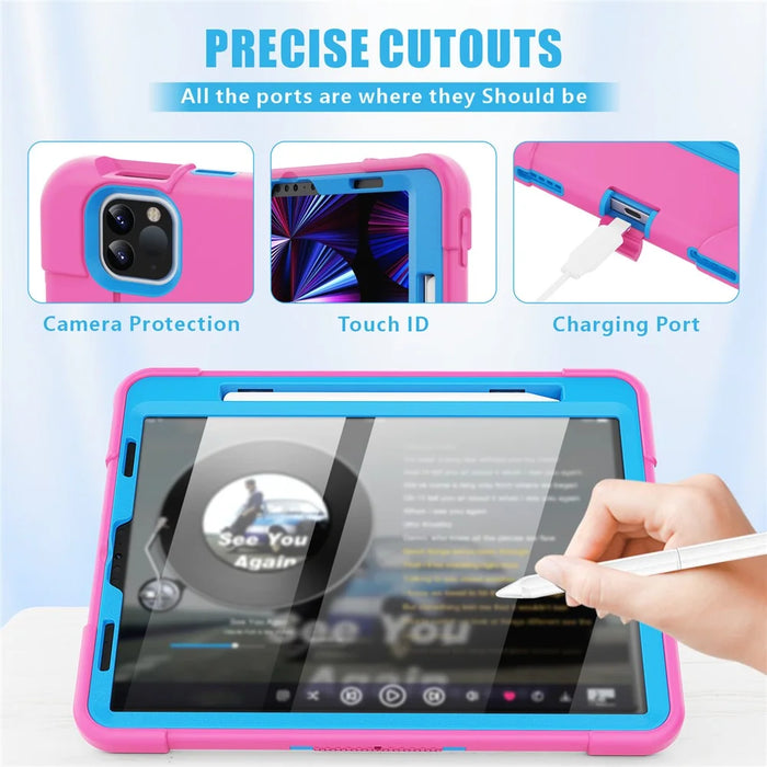 For iPad Pro 11-inch (2022) / (2021) / (2020) Shockproof TPU + PC Cover with Kickstand - Rose / Blue - 4