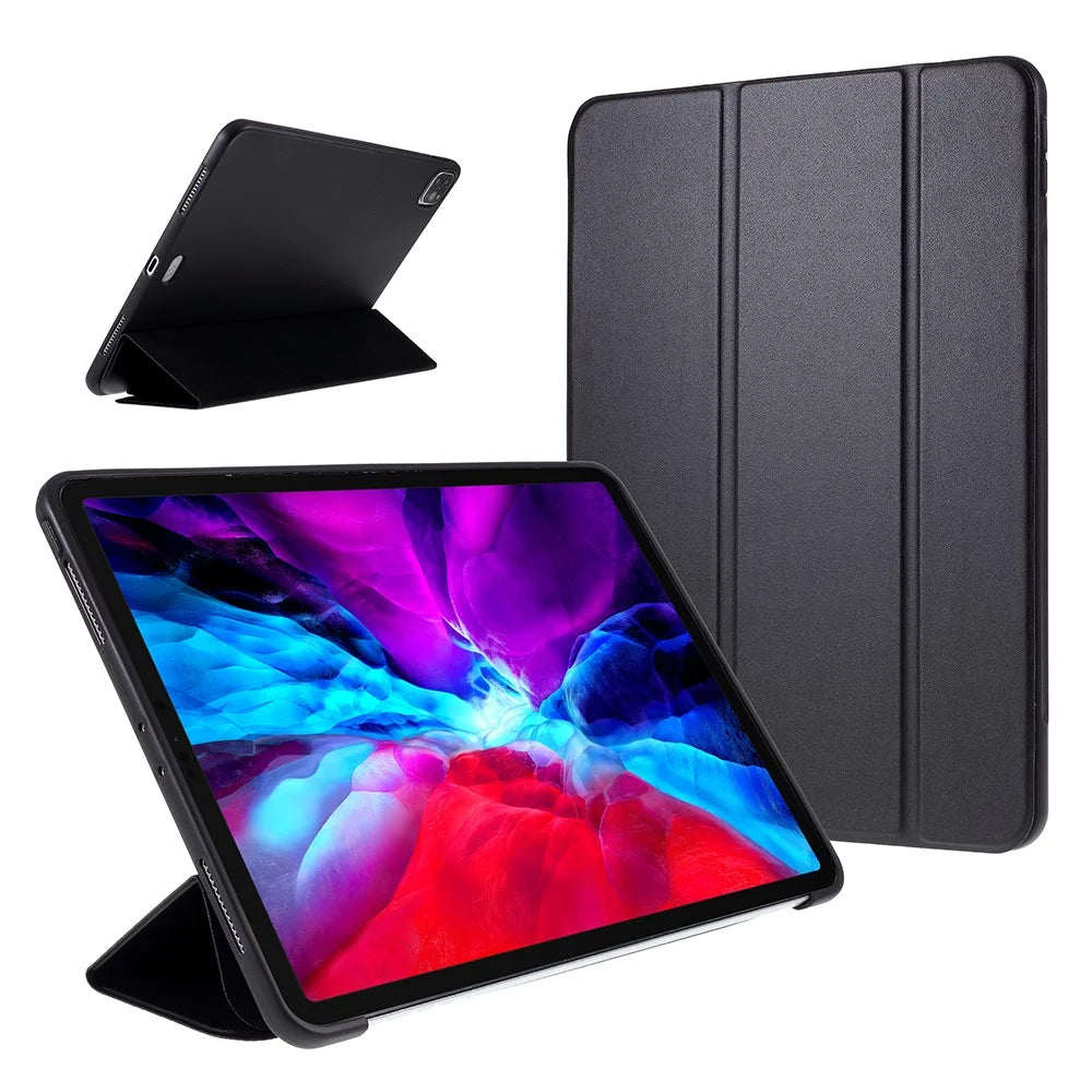 For iPad Pro 11-inch (2022) / (2021) / (2020) Tri-fold Leather Stand Case - Black - 1