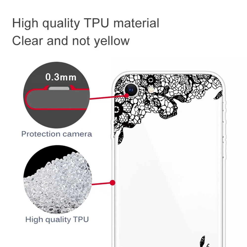 Pattern Printing TPU Soft Phone Cover for iPhone SE (2022)/SE (2020)/8/7 4.7 inch - Lace Flower - 2