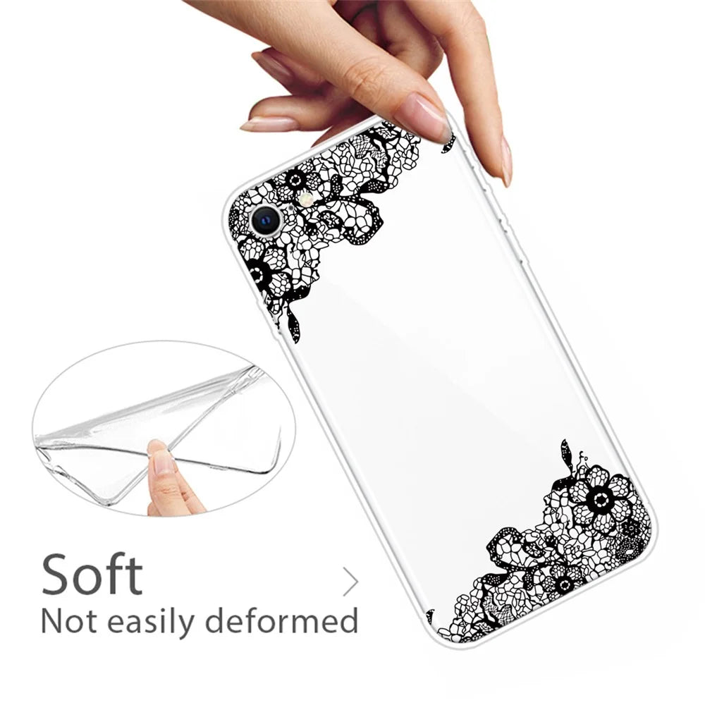 Pattern Printing TPU Soft Phone Cover for iPhone SE (2022)/SE (2020)/8/7 4.7 inch - Lace Flower - 3