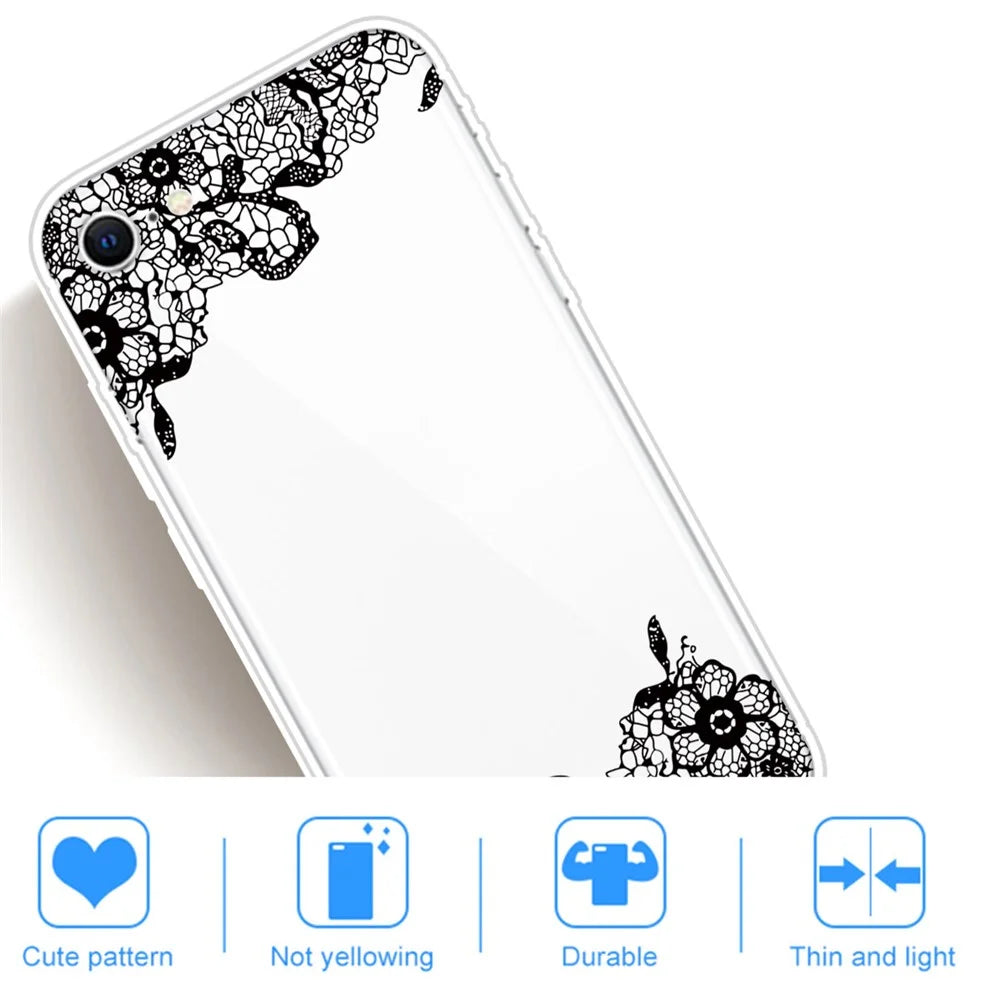 Pattern Printing TPU Soft Phone Cover for iPhone SE (2022)/SE (2020)/8/7 4.7 inch - Lace Flower - 4