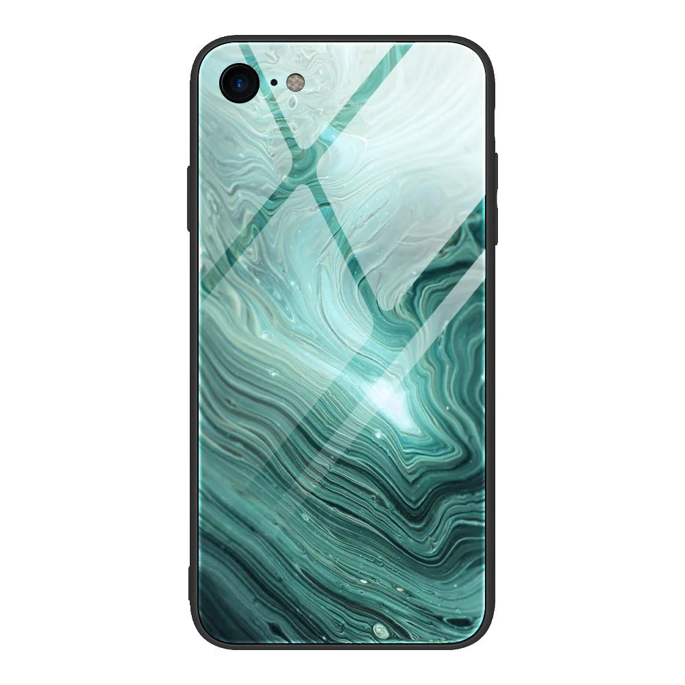 Marble Texture Glass Back + TPU Hybrid Case for iPhone SE (2020)/SE (2022)/8/7 - Style B - 1