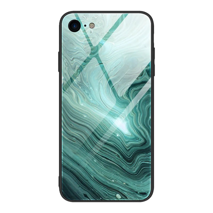 Marble Texture Glass Back + TPU Hybrid Case for iPhone SE (2020)/SE (2022)/8/7 - Style B - 1