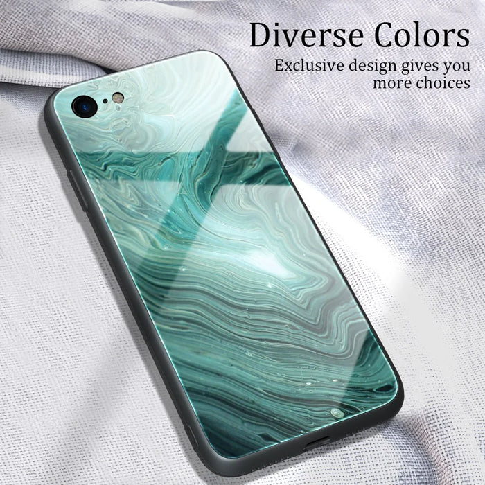 Marble Texture Glass Back + TPU Hybrid Case for iPhone SE (2020)/SE (2022)/8/7 - Style B - 2