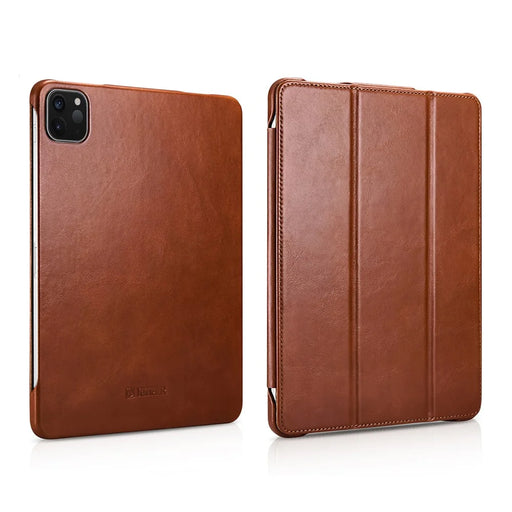 ICARER for iPad Air 11 (2026) / (2025) / (2024) / Pro 11-inch (2022) / (2021) / (2020) / (2018) Retro Tri-Fold Genuine Leather Smart Case Cover - Brown - 1