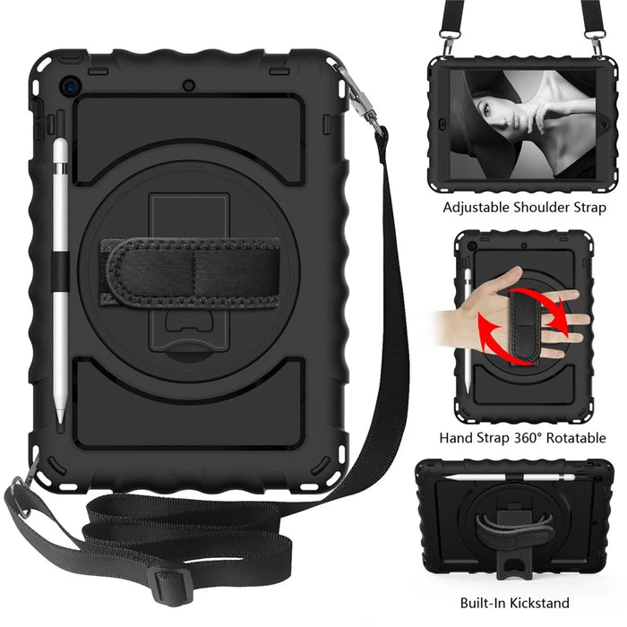 PC + TPU Hybrid Case with 360 Degree Swivel Kickstand Hand Strap and Shoulder Strap for iPad 10.2 (2021)/(2020)/(2019) - Black - 2