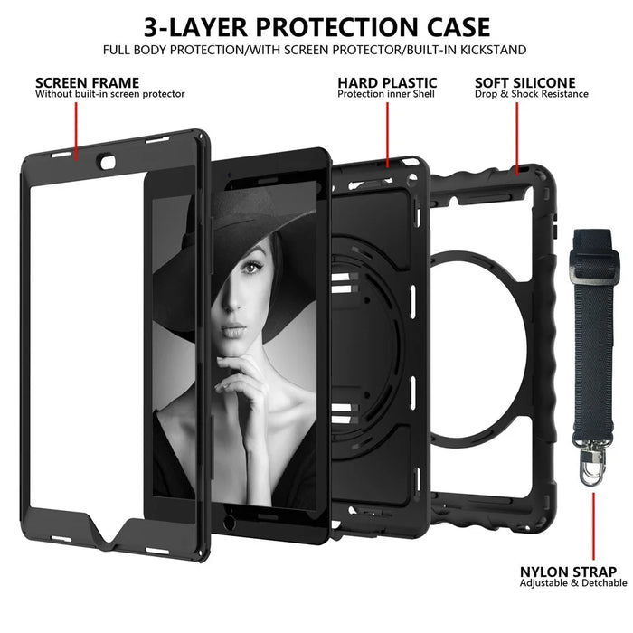 PC + TPU Hybrid Case with 360 Degree Swivel Kickstand Hand Strap and Shoulder Strap for iPad 10.2 (2021)/(2020)/(2019) - Black - 4