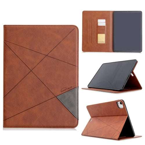 For iPad Pro 11-inch (2022) / (2021) / (2020) / (2018) Geometric Pattern Wake / Sleep Leather Stand Case - Brown - 1