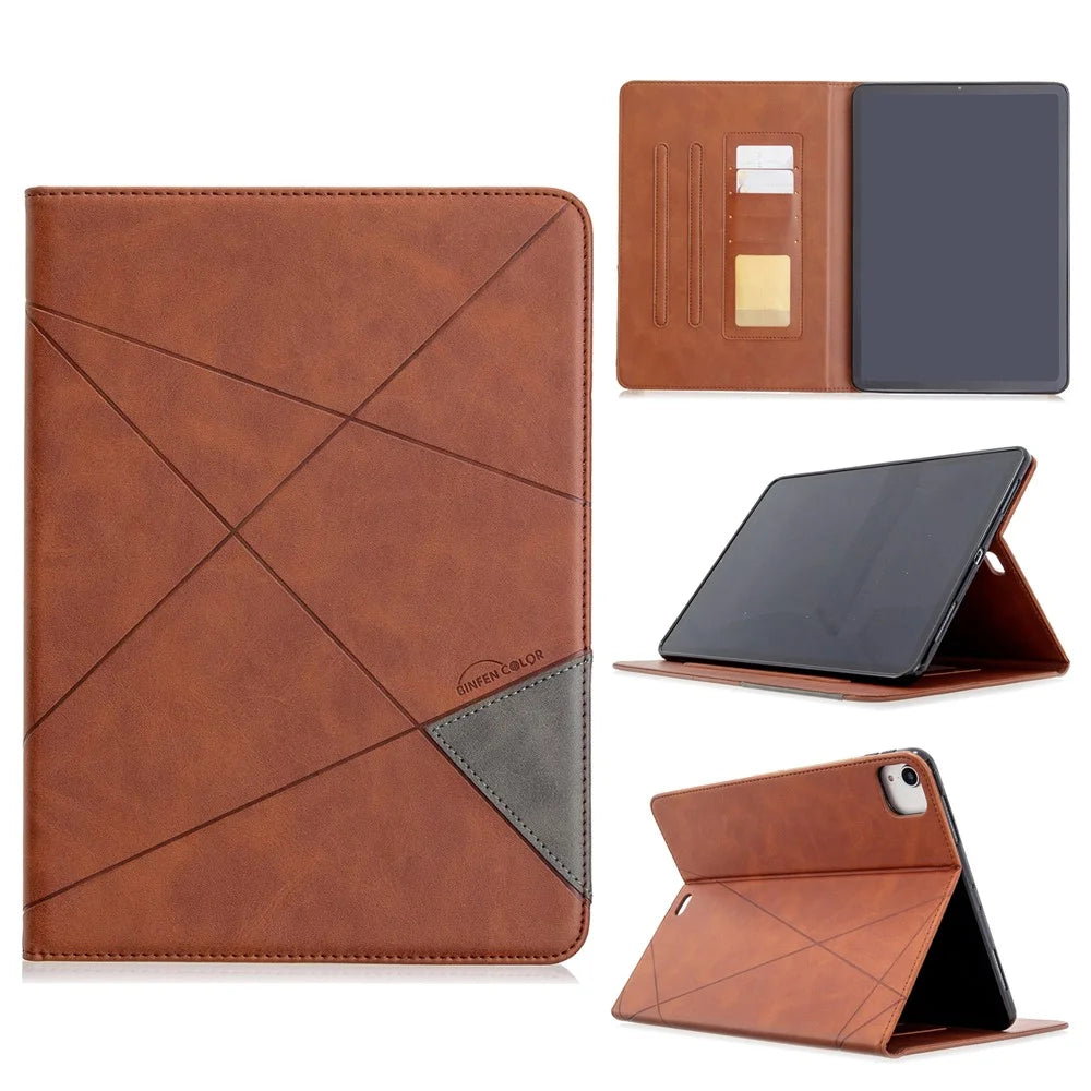For iPad Pro 11-inch (2022) / (2021) / (2020) / (2018) Geometric Pattern Wake / Sleep Leather Stand Case - Brown - 1