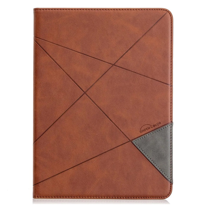 For iPad Pro 11-inch (2022) / (2021) / (2020) / (2018) Geometric Pattern Wake / Sleep Leather Stand Case - Brown - 2