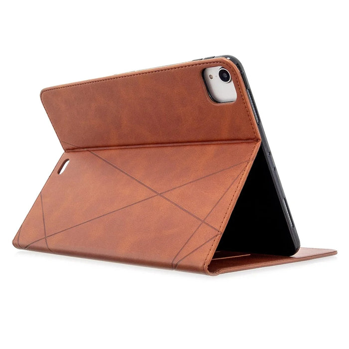For iPad Pro 11-inch (2022) / (2021) / (2020) / (2018) Geometric Pattern Wake / Sleep Leather Stand Case - Brown - 5