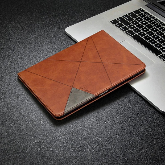 For iPad Pro 11-inch (2022) / (2021) / (2020) / (2018) Geometric Pattern Wake / Sleep Leather Stand Case - Brown - 7