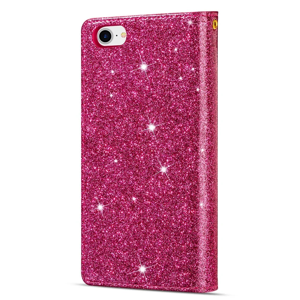 Glittery Starry Style Laser Carving Zipper Wallet Stand Leather Phone Shell for iPhone SE (2020)/SE (2022)/8/7 - Rose - 4