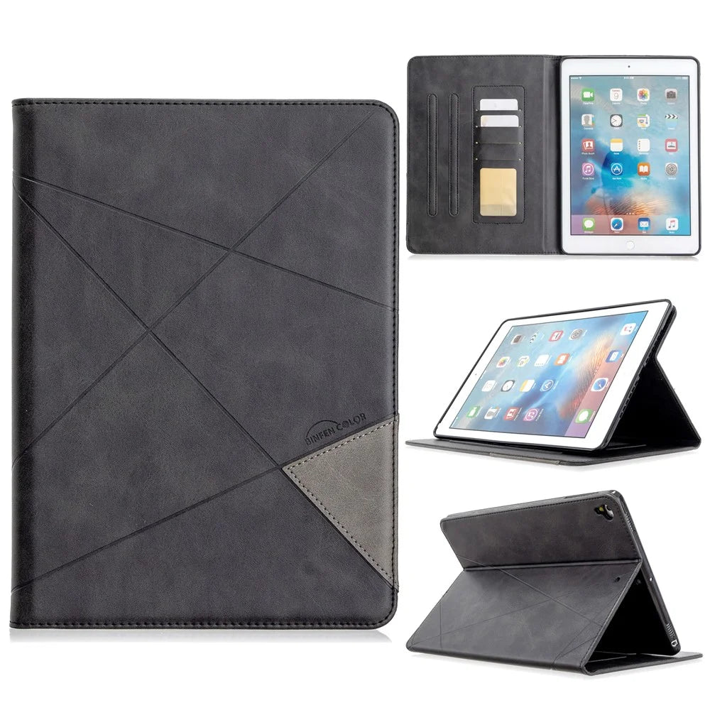 Geometric Pattern Stand Leather Smart Case for iPad Air 2/Air (2013)/iPad 9.7-inch (2018)/(2017)/Pro 9.7 inch (2016) - Black - 1