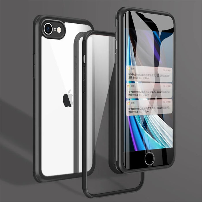 Double Sided Tempered Glass + TPU Cover for iPhone SE (2020)/SE (2022)/8/7 - Black - 1