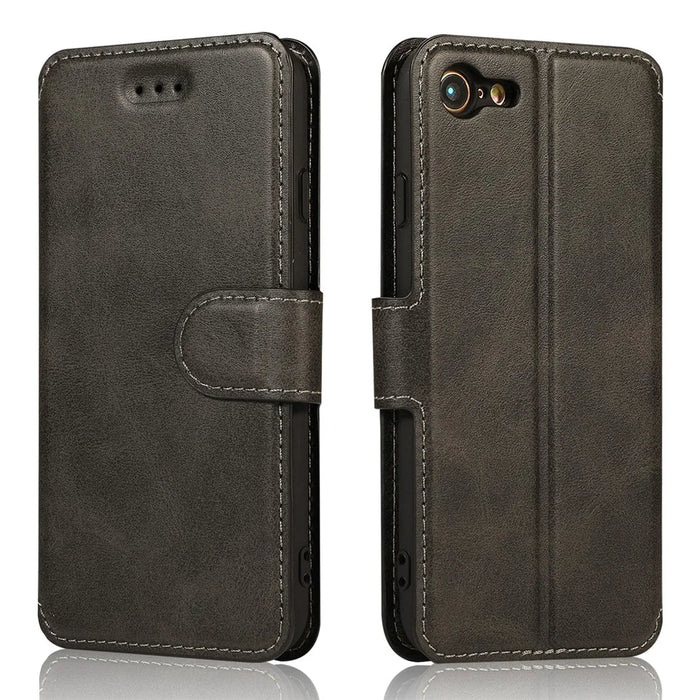 PU Leather + TPU Wallet Stand Phone Cover for iPhone SE (2020)/SE (2022)/8/7 - Black - 2