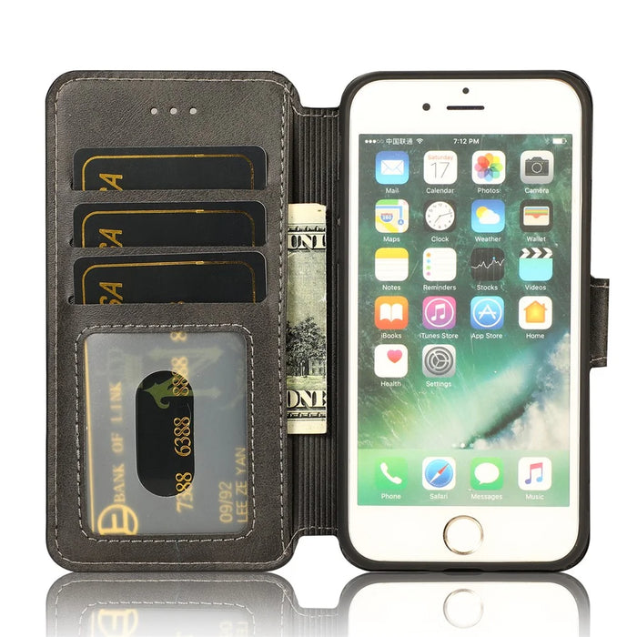 PU Leather + TPU Wallet Stand Phone Cover for iPhone SE (2020)/SE (2022)/8/7 - Black - 5