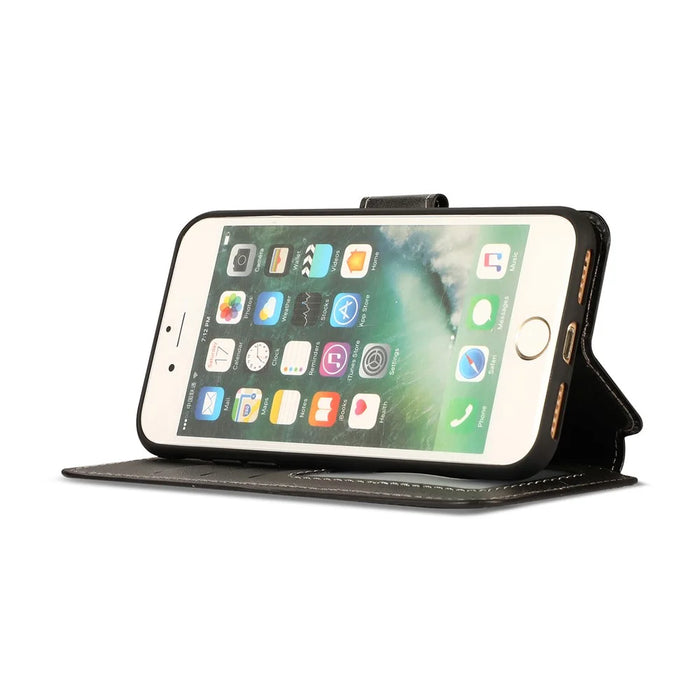 PU Leather + TPU Wallet Stand Phone Cover for iPhone SE (2020)/SE (2022)/8/7 - Black - 6