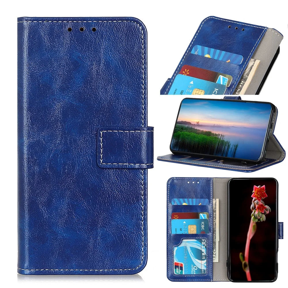 Crazy Horse Texture Wallet Stand Leather Phone Cover for iPhone 12 Pro Max 6.7 inch - Blue - 1