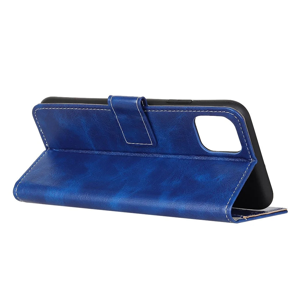 Crazy Horse Texture Wallet Stand Leather Phone Cover for iPhone 12 Pro Max 6.7 inch - Blue - 3