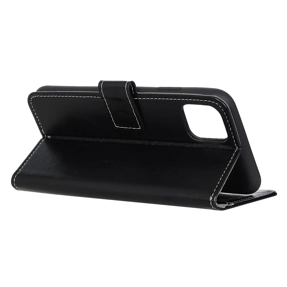 Crazy Horse Skin Leather Unique Case for iPhone 12 mini - Black - 3