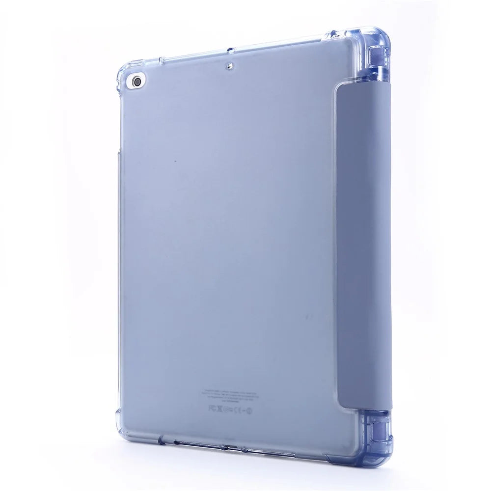 For iPad 9.7-inch (2018) Shockproof Anti-Scratch Cover Tri-Fold Stand Leather Tablet Case with Pen Slot - Purple - 3