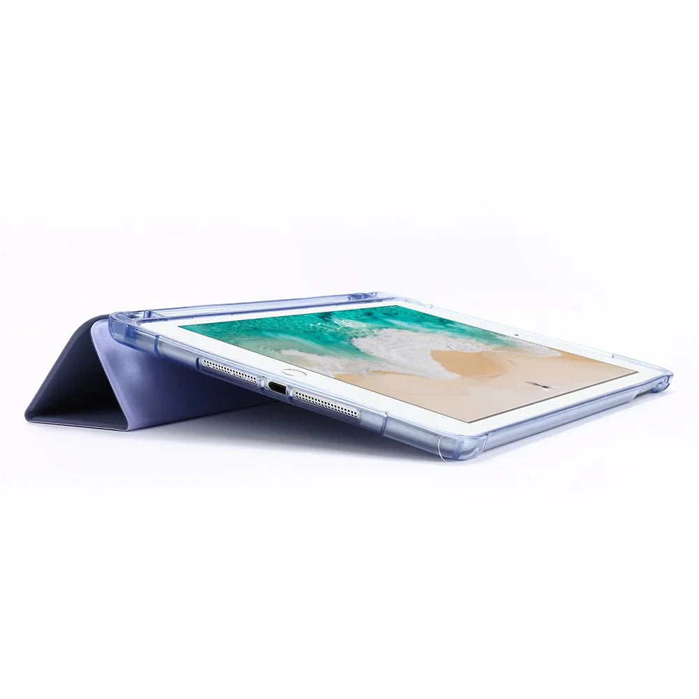 For iPad 9.7-inch (2018) Shockproof Anti-Scratch Cover Tri-Fold Stand Leather Tablet Case with Pen Slot - Purple - 5