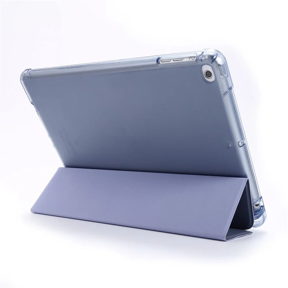 For iPad 9.7-inch (2018) Shockproof Anti-Scratch Cover Tri-Fold Stand Leather Tablet Case with Pen Slot - Purple - 6