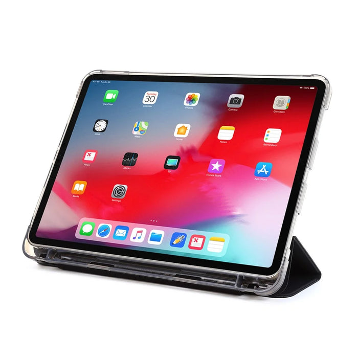 For iPad Pro 11-inch (2022) / (2021) / (2020) / (2018) Tri-fold Stand Leather Tablet Cover Case with Pen Slot - Black - 4