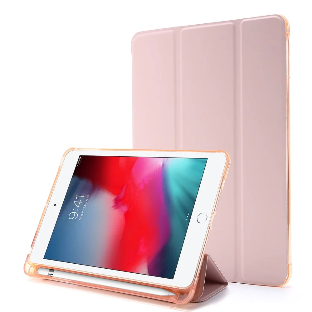 Tri-fold Stand Leather Tablet Shell with Pen Slot for iPad mini (2019) 7.9 inch/iPad mini 4/3/2/1 - Pink - 1