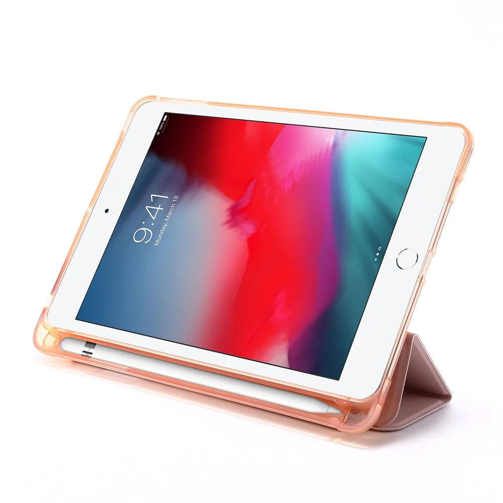 Tri-fold Stand Leather Tablet Shell with Pen Slot for iPad mini (2019) 7.9 inch/iPad mini 4/3/2/1 - Pink - 4