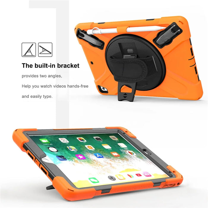 360° Swivel Kickstand PC + Silicone Combo Tablet Case with Handy Strap for iPad 9.7-inch (2018) - Orange - 3